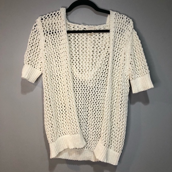 Nicole Miller Artelier Hoodie Cardigan Open Front Mesh White Sweater - Picture 1 of 9